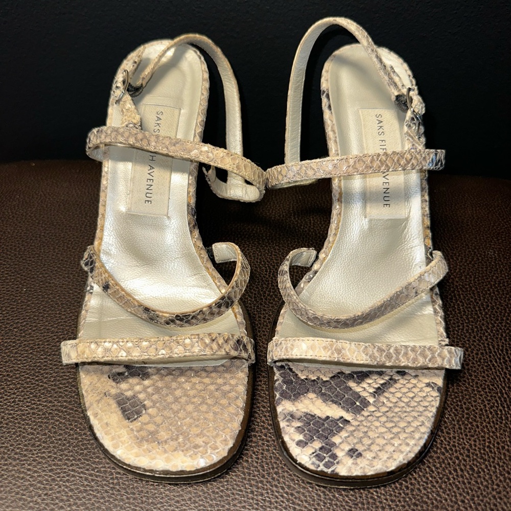 Saks Fifth Avenue Neutral Snake-Print Strappy Heels